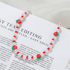 Red Howlite & Pearl Polymer Clay Strawberry Choker Necklace
