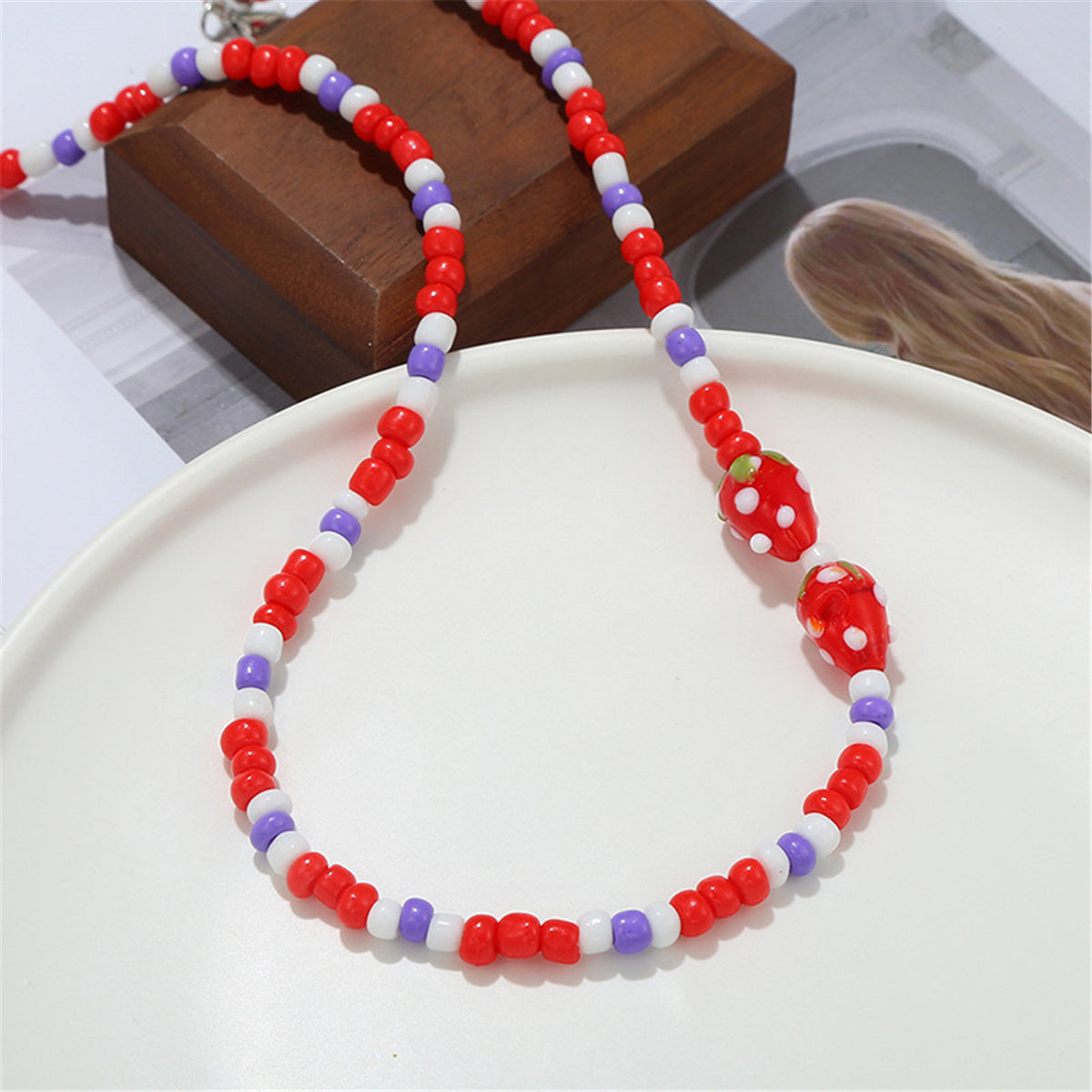Red Howlite & Silver-Plated Strawberry Beaded Necklace
