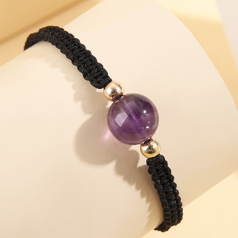 Light Purple Crystal and Polyster 18K Gold-Plated Adjustable Bracelet, gold bracelet for women, everyday style, front view