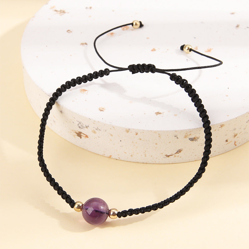Light Purple Crystal and Polyster 18K Gold-Plated Adjustable Bracelet, gold bracelet for women, detail close-up