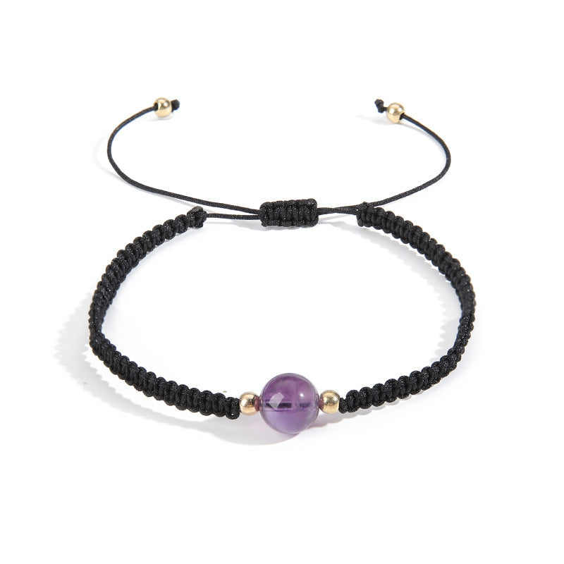 Light Purple Crystal and Polyster 18K Gold-Plated Adjustable Bracelet, gold bracelet for women, everyday style, side view