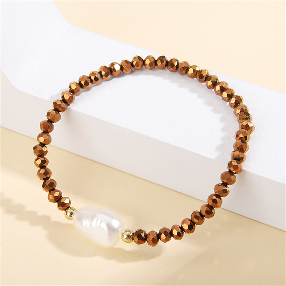 Pearl & Dark Brown Acrylic Stretch Bracelet