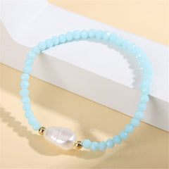Light Blue Acrylic & Pearl Beaded Stretch Bracelet