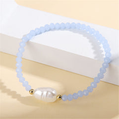 Sky Blue Acrylic & Pearl Stretch Bracelet