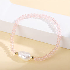 Light Pink Acrylic & Pearl Stretch Beaded Bracelet