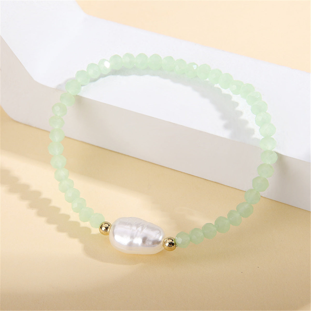 Light Green Acrylic & Pearl Beaded Stretch Bracelet