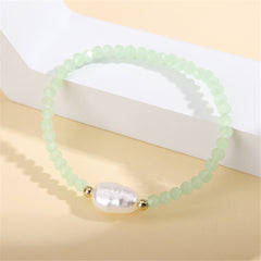 Light Green Acrylic & Pearl Beaded Stretch Bracelet
