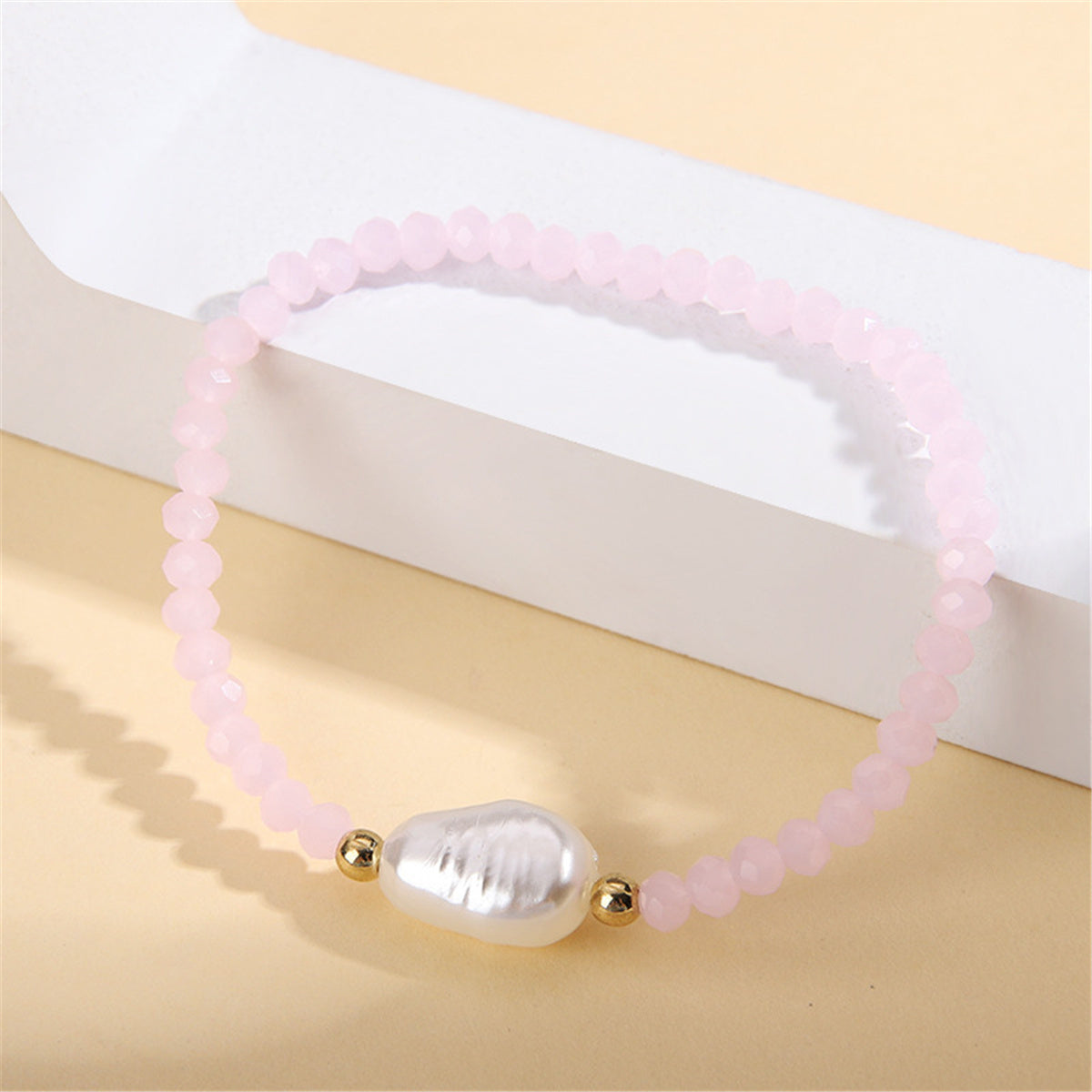 Pink Acrylic & Pearl Stretch Beaded Bracelet