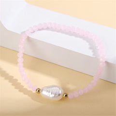 Pink Acrylic & Pearl Stretch Beaded Bracelet