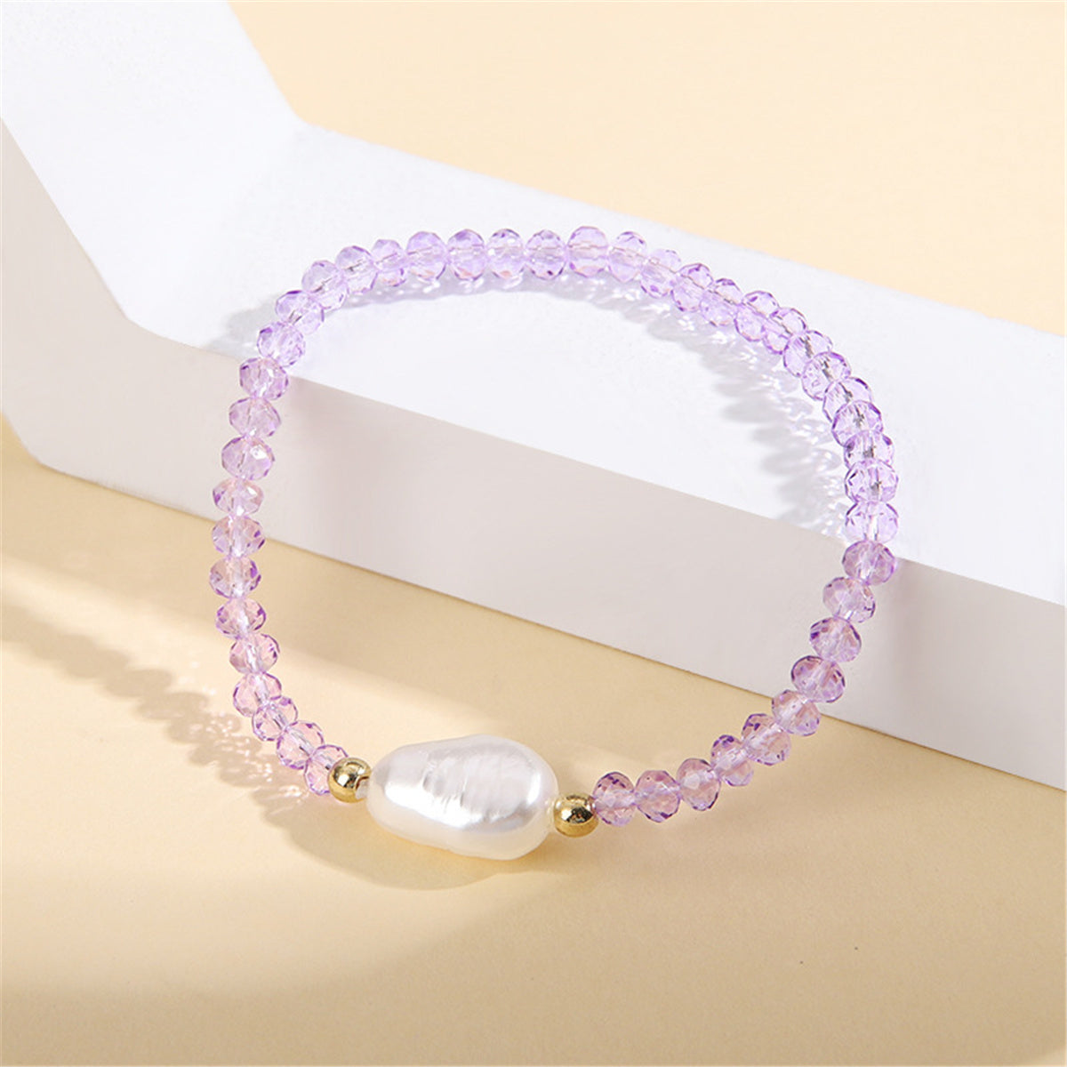 Light Purple Acrylic & Pearl Stretch Bracelet