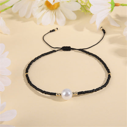 Black Howlite and Pearl Adjustable Bracelet, bracelet for women, vintage-inspired design, front view