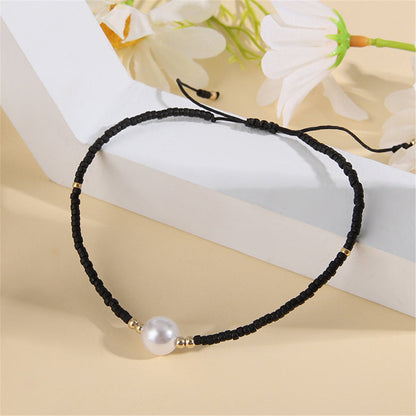 Black Howlite and Pearl Adjustable Bracelet, bracelet for women, vintage-inspired design, side view