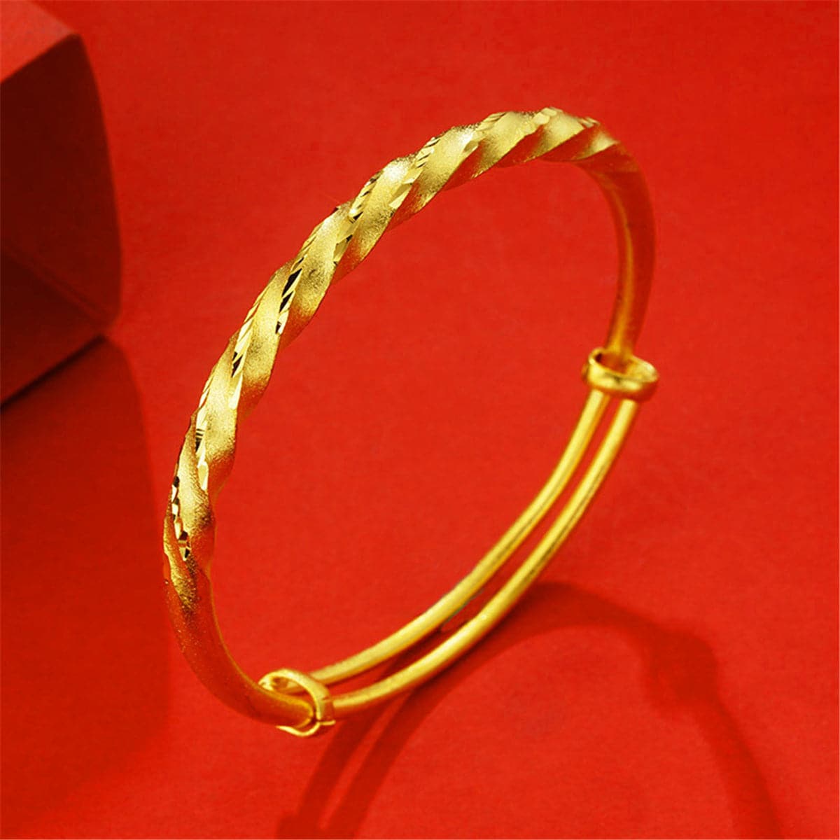 24K Gold-Plated Twine Twist Adjustable Bangle, gold bangle bracelet, everyday style, front view