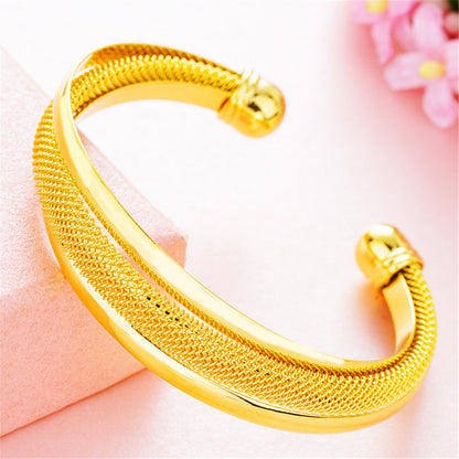 18K Gold-Plated Web Capped Cuff, gold bracelet for women, vintage-inspired design, front view