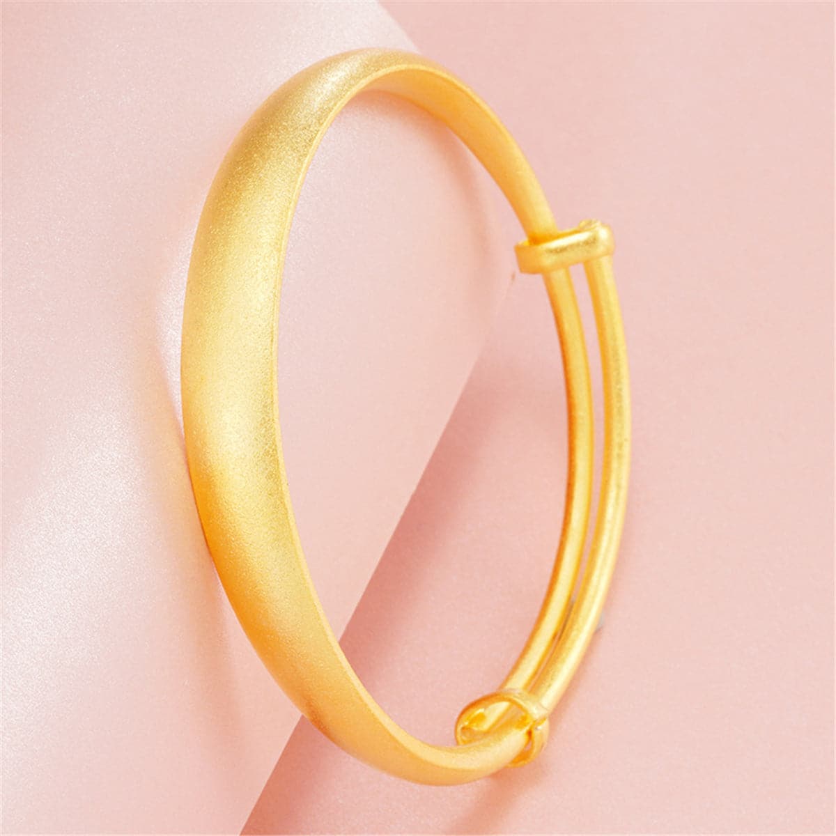 18K Gold-Plated Frosted Adjustable Bangle, gold bangle bracelet, vintage-inspired design, front view