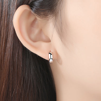 Silver-Plated Huggie Earrings, silver huggie earrings, elegant gift for her, detail close-up