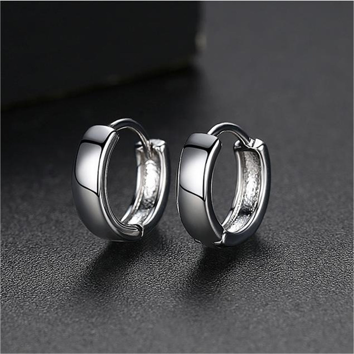 Silver-Plated Huggie Earrings, silver huggie earrings, elegant gift for her, front view