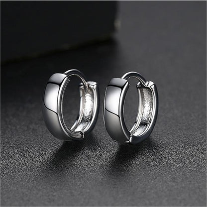 Silver-Plated Huggie Earrings, silver huggie earrings, elegant gift for her, front view