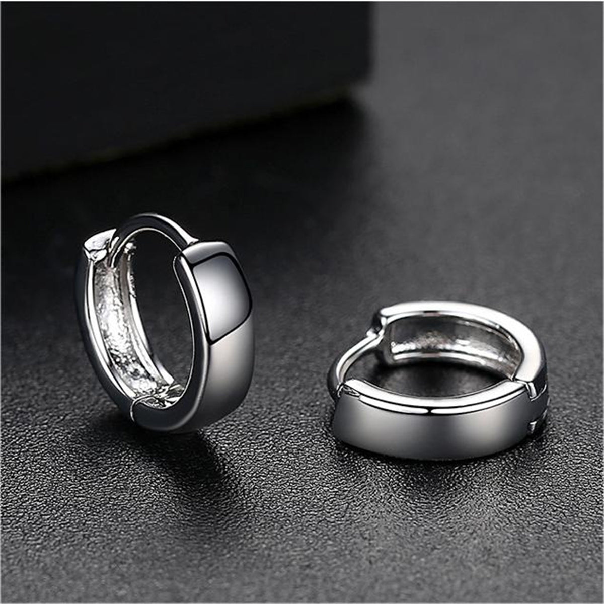 Silver-Plated Huggie Earrings, silver huggie earrings, elegant gift for her, side view