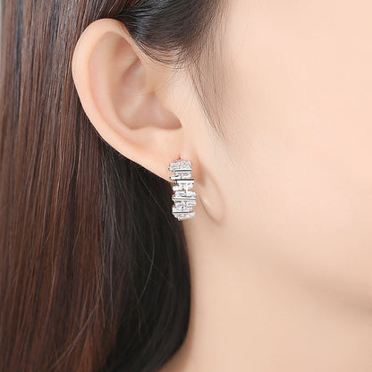Crystal and Silver-Plated Ladder Huggie Earrings, silver huggie earrings, everyday style, lifestyle look