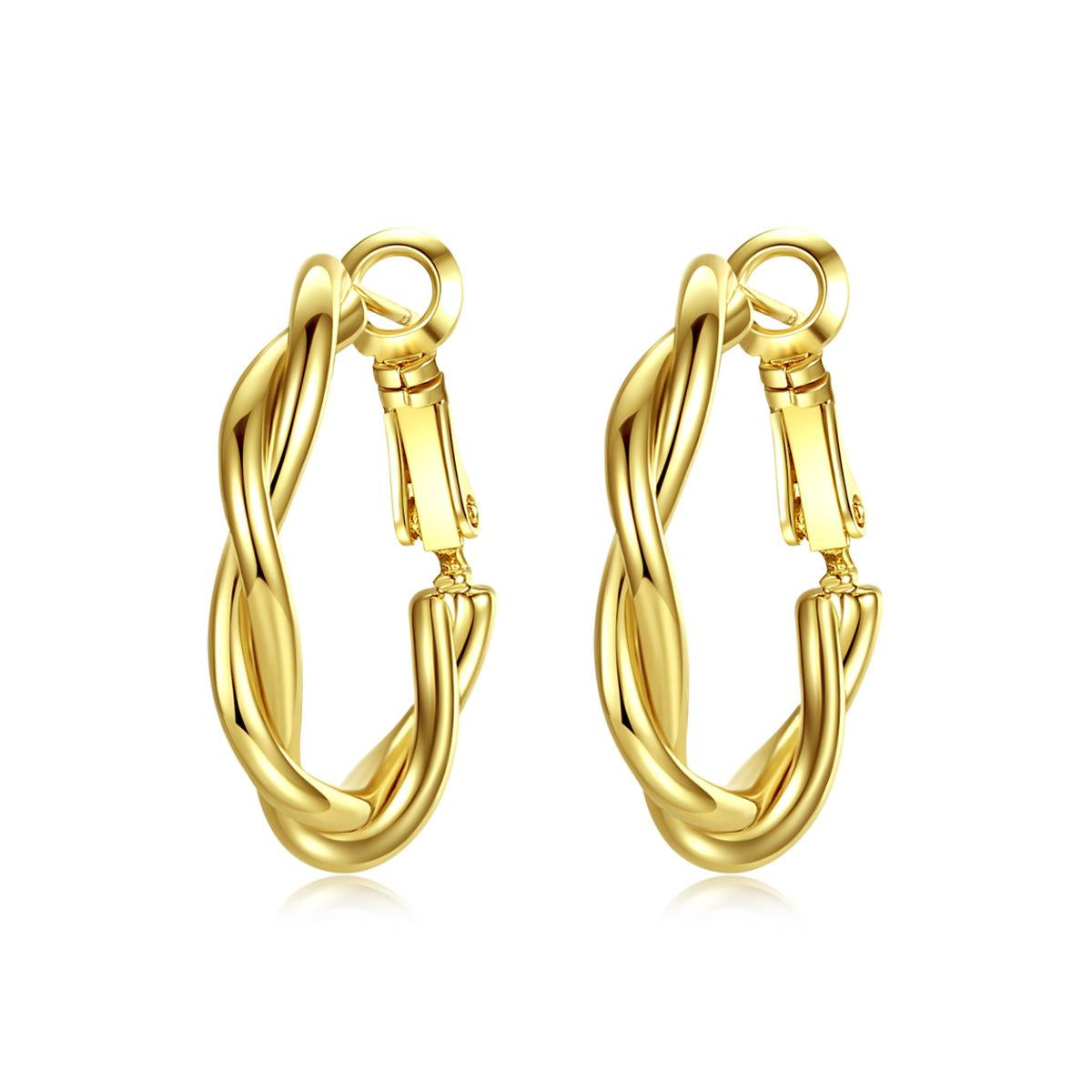 18K Gold-Plated Twine Hoop Earrings, elegant gift for her, front view