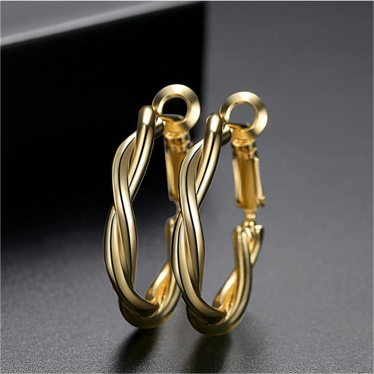 18K Gold-Plated Twine Hoop Earrings, elegant gift for her, side view