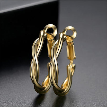 18K Gold-Plated Twine Hoop Earrings, elegant gift for her, side view