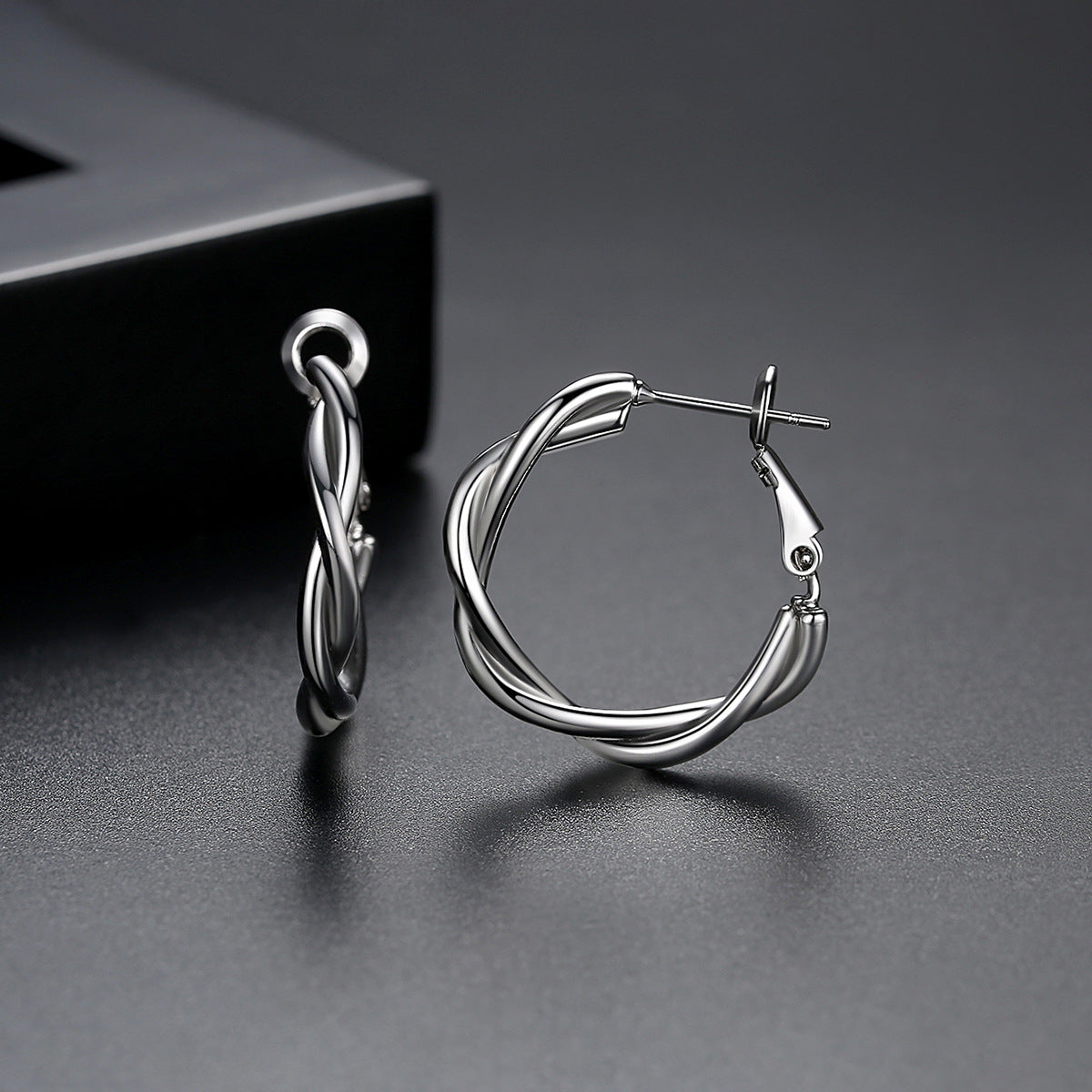 Silver-Plated Twine Hoop Earrings, botanical inspired, side view