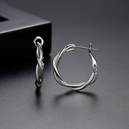 Silver-Plated Twine Hoop Earrings, botanical inspired, side view