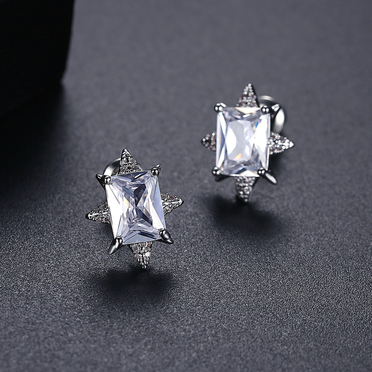 Cubic Zirconia and Crystal Silver-Plated Star Stud Earrings, silver stud earrings for women, front view