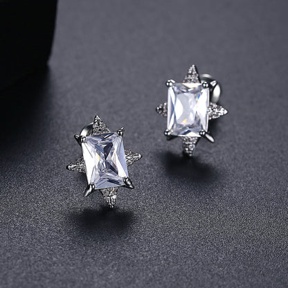 Cubic Zirconia and Crystal Silver-Plated Star Stud Earrings, silver stud earrings for women, front view