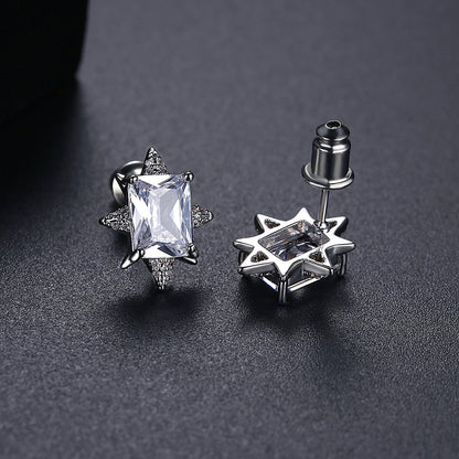 Cubic Zirconia and Crystal Silver-Plated Star Stud Earrings, silver stud earrings for women, detail close-up