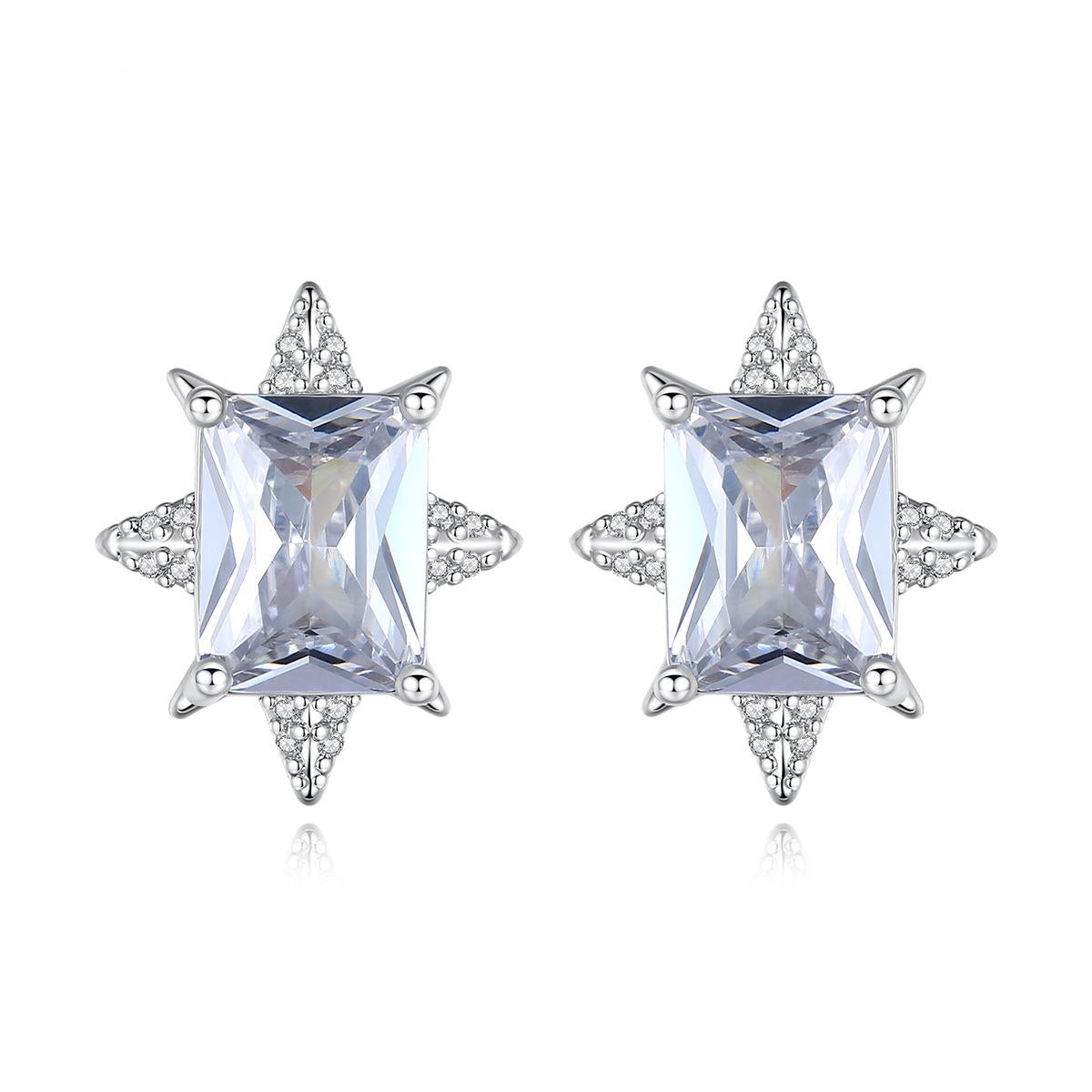 Cubic Zirconia and Crystal Silver-Plated Star Stud Earrings, silver stud earrings for women, side view