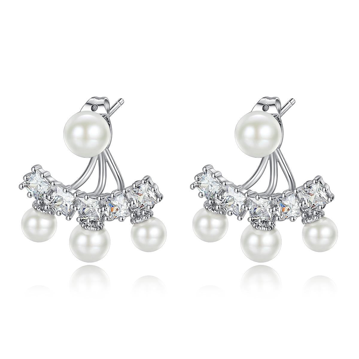 Crystal and Pearl Ear Jackets, stud earrings for women, elegant gift for her, side view