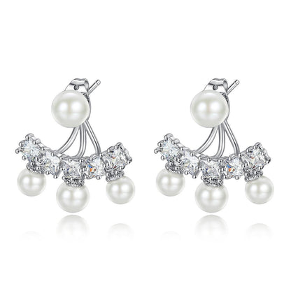 Crystal and Pearl Ear Jackets, stud earrings for women, elegant gift for her, side view