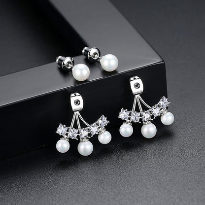 Crystal and Pearl Ear Jackets, stud earrings for women, elegant gift for her, detail close-up