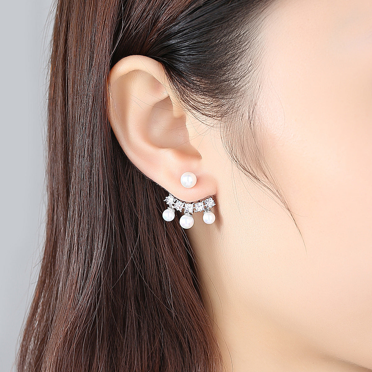 Crystal and Pearl Ear Jackets, stud earrings for women, elegant gift for her, styled look