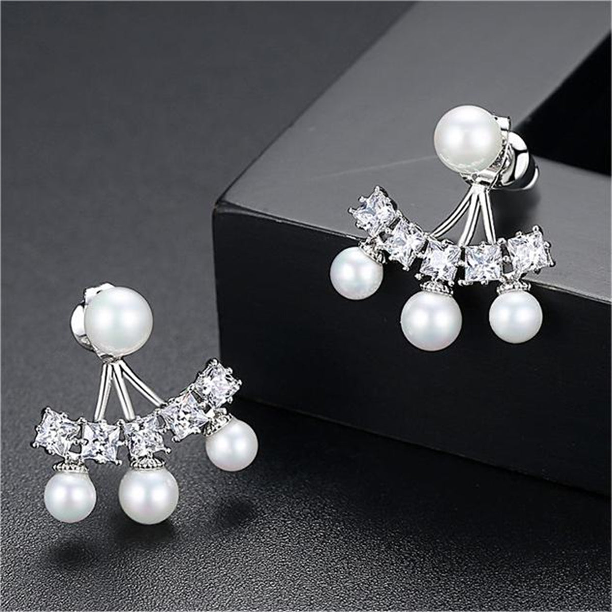 Crystal and Pearl Ear Jackets, stud earrings for women, elegant gift for her, lifestyle look