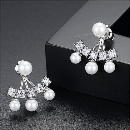 Crystal and Pearl Ear Jackets, stud earrings for women, elegant gift for her, lifestyle look