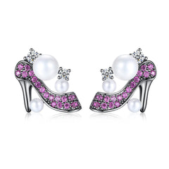 Pearl & Cubic Zirconia High-Heeled Shoe Stud Earrings