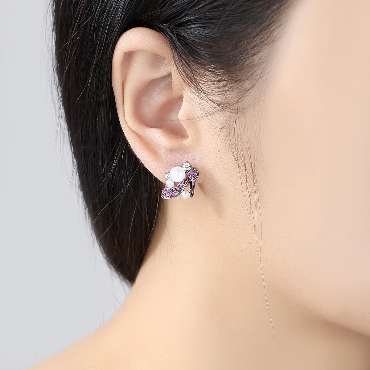Pearl and Cubic Zirconia High-Heeled Shoe Stud Earrings, stud earrings for women, vintage-inspired design, lifestyle look