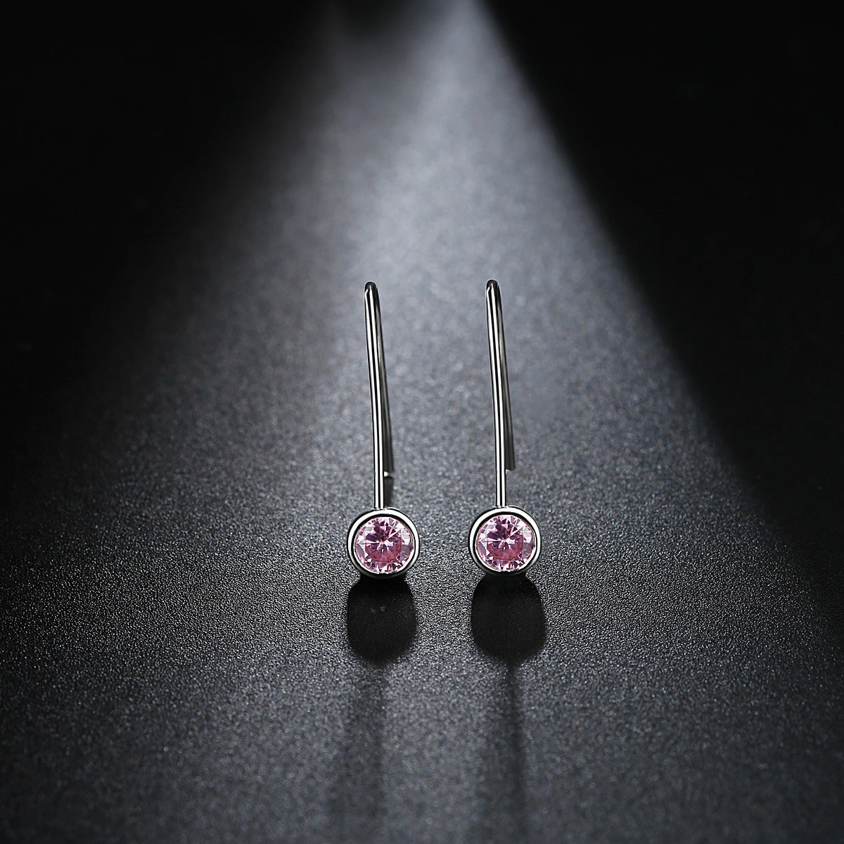 Pink Cubic Zirconia and Silver-Plated Bezel-Set Drop Earrings, silver drop earrings for women, detail close-up