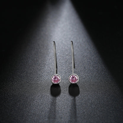 Pink Cubic Zirconia and Silver-Plated Bezel-Set Drop Earrings, silver drop earrings for women, detail close-up