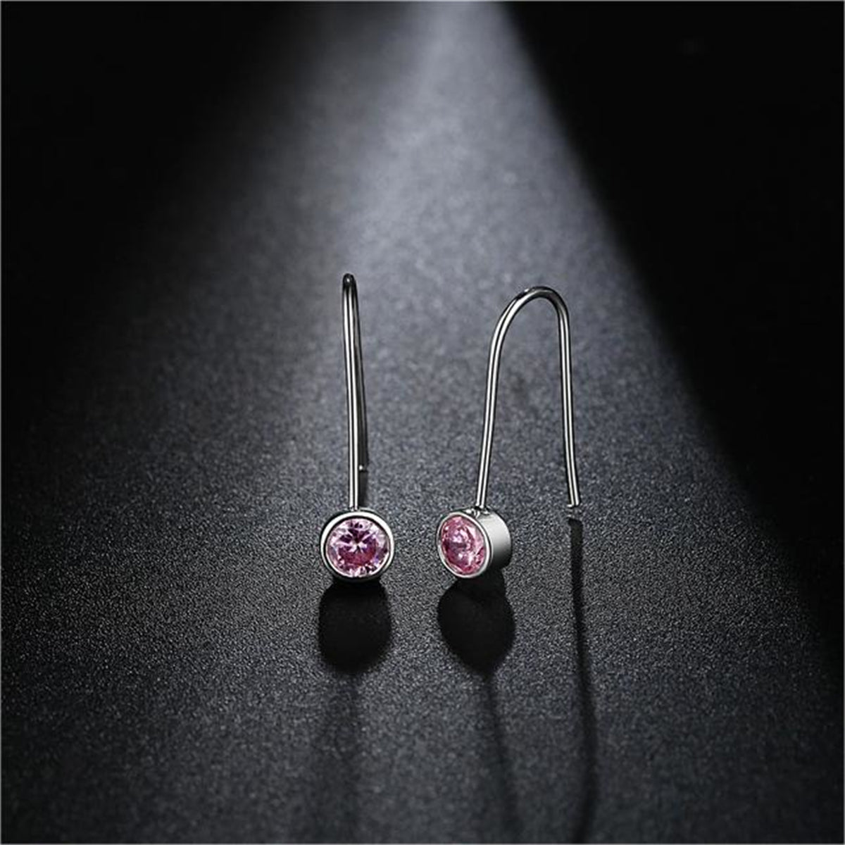 Pink Cubic Zirconia and Silver-Plated Bezel-Set Drop Earrings, silver drop earrings for women, side view