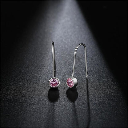 Pink Cubic Zirconia and Silver-Plated Bezel-Set Drop Earrings, silver drop earrings for women, side view
