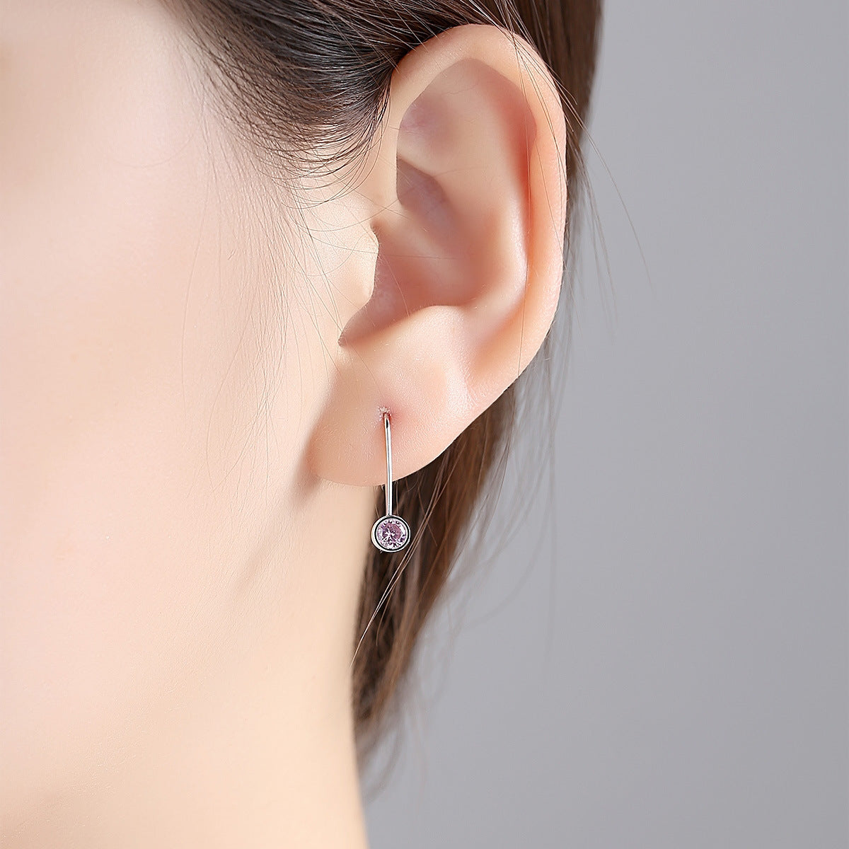 Pink Cubic Zirconia and Silver-Plated Bezel-Set Drop Earrings, silver drop earrings for women, lifestyle look
