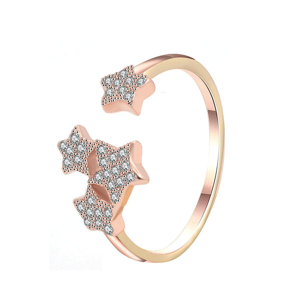 Cubic Zirconia & 18k Rose Gold-Plated Star Adjustable Ring