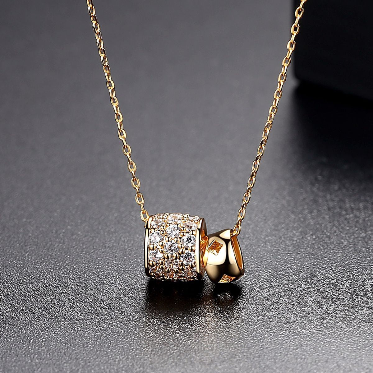 Clear Cubic Zirconia & 18K Gold-Plated Stacked Ring Pendant Necklace