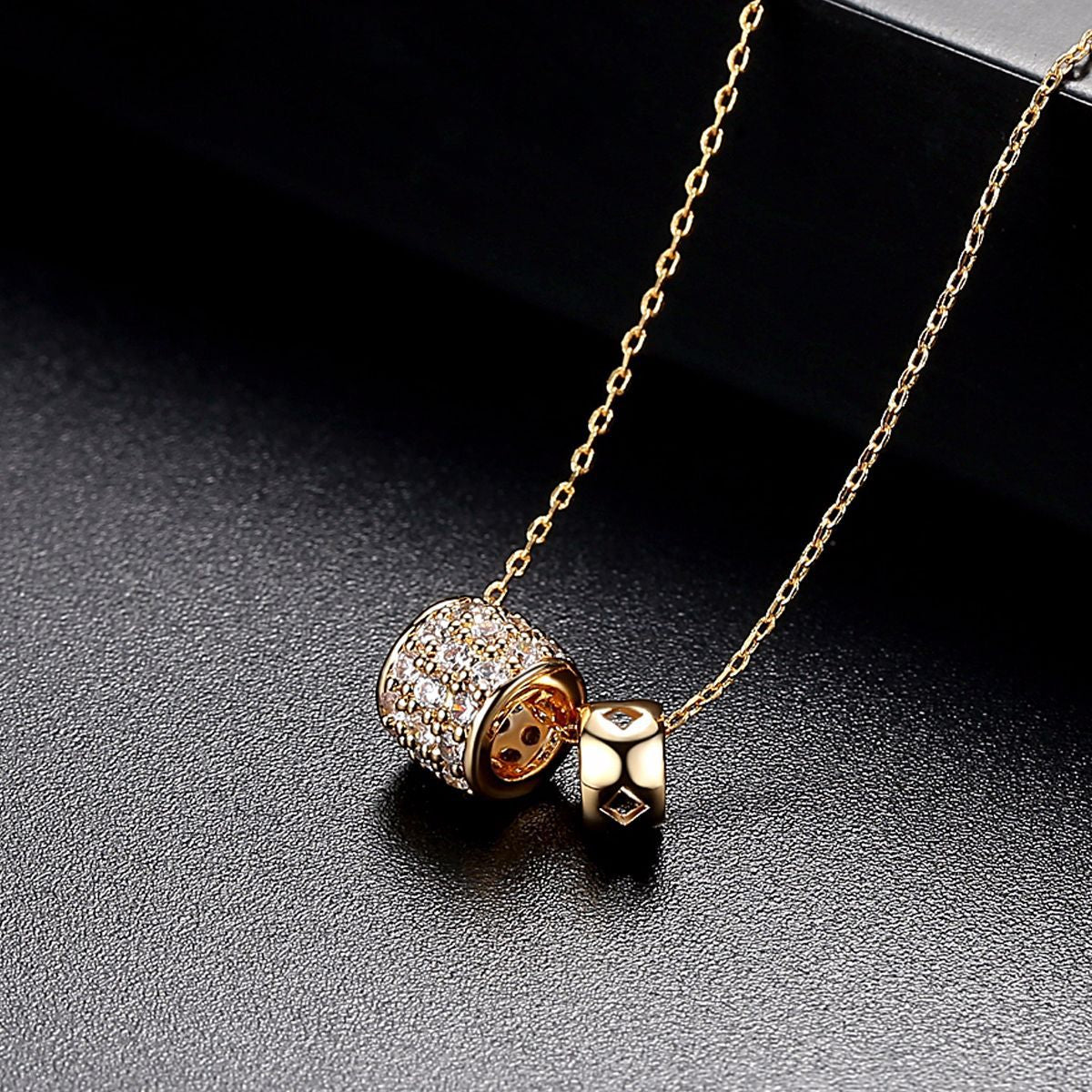 Clear Cubic Zirconia & 18K Gold-Plated Stacked Ring Pendant Necklace