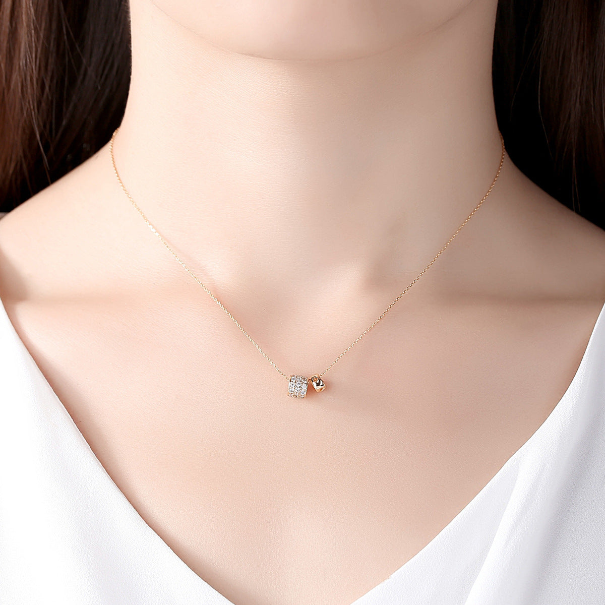 Clear Cubic Zirconia & 18K Gold-Plated Stacked Ring Pendant Necklace